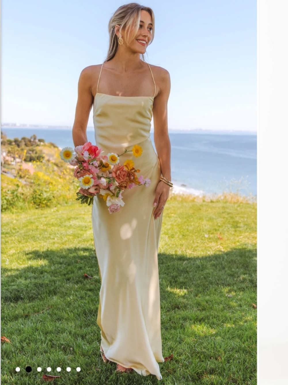 Show Me Your MuMu Pale Yellow Satin Slip Maxi Dress with Spaghetti Straps